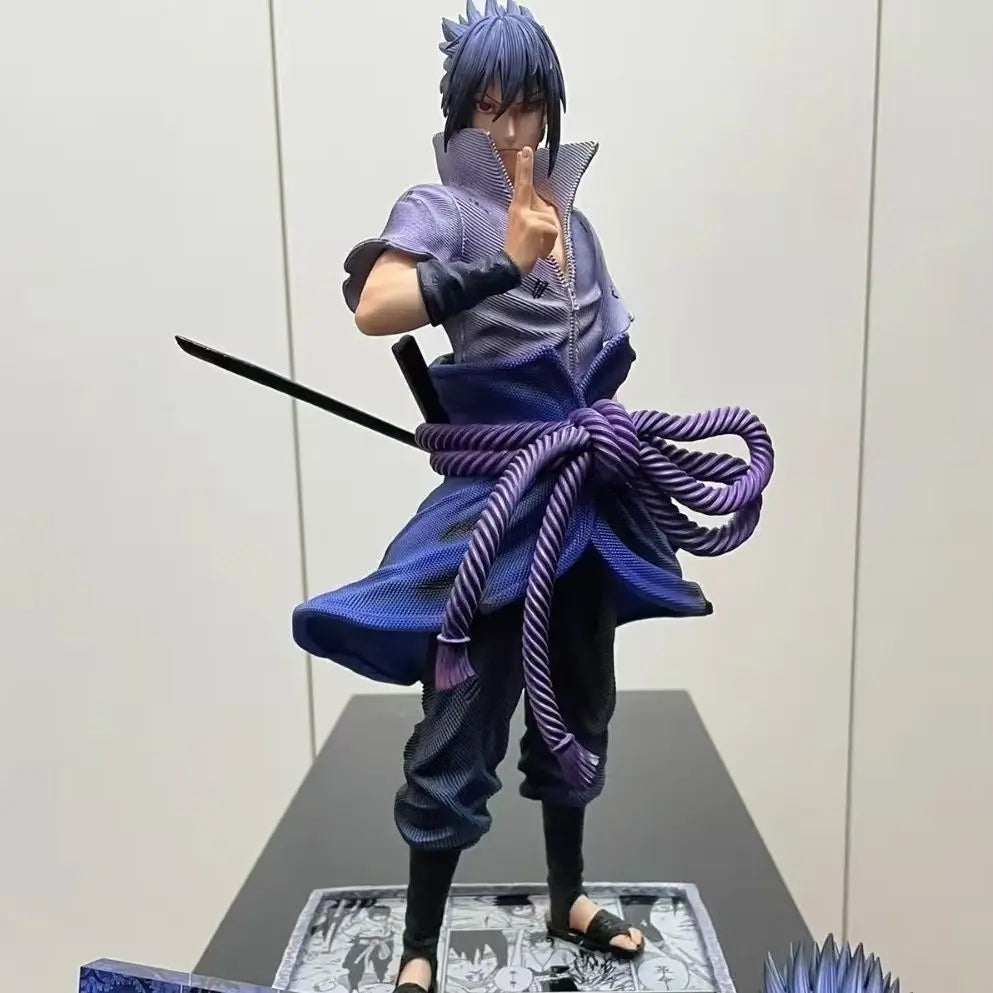 33cm Naruto Uchiha Sasuke Anime Figure GK Double Head Carving Collectible Decor Desktop Ornament Statue Model Toy Fans Gift