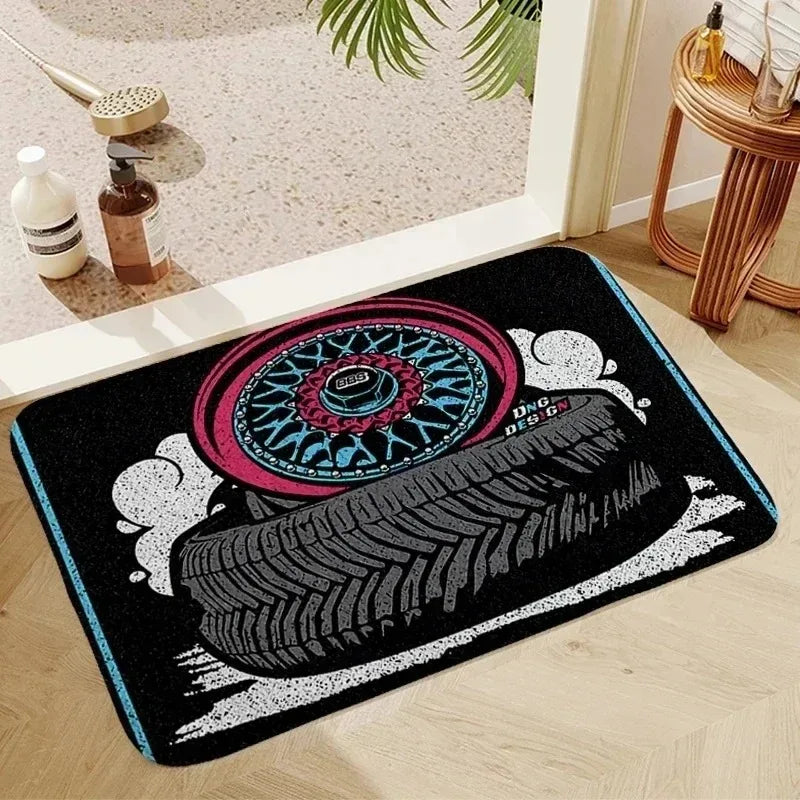 VIKAMA BBS Wheel Print Doormat Non-slip Outdoor Entrance Rug Car Hub Floor Mat For JDM Car Lover Home Decor