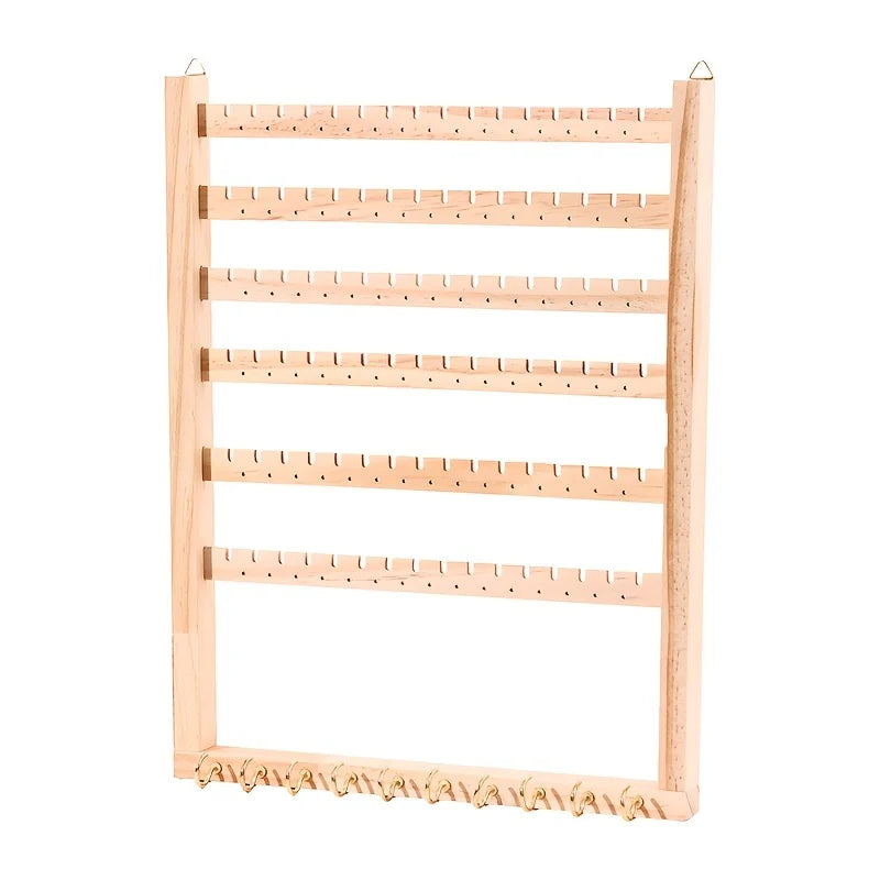 Multi-function Wooden Wall Hanging Rack, Jewelry Display Storage Holder & Key Hook for Home Entryway