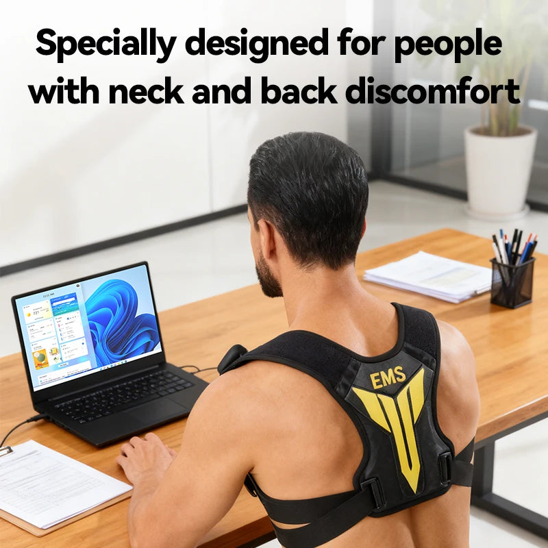 Electric Muscle Stimulator EMS Back Shoulder Vibration Stress Relief Massager Smart Muscle Toner Correct Body Posture USB Charge