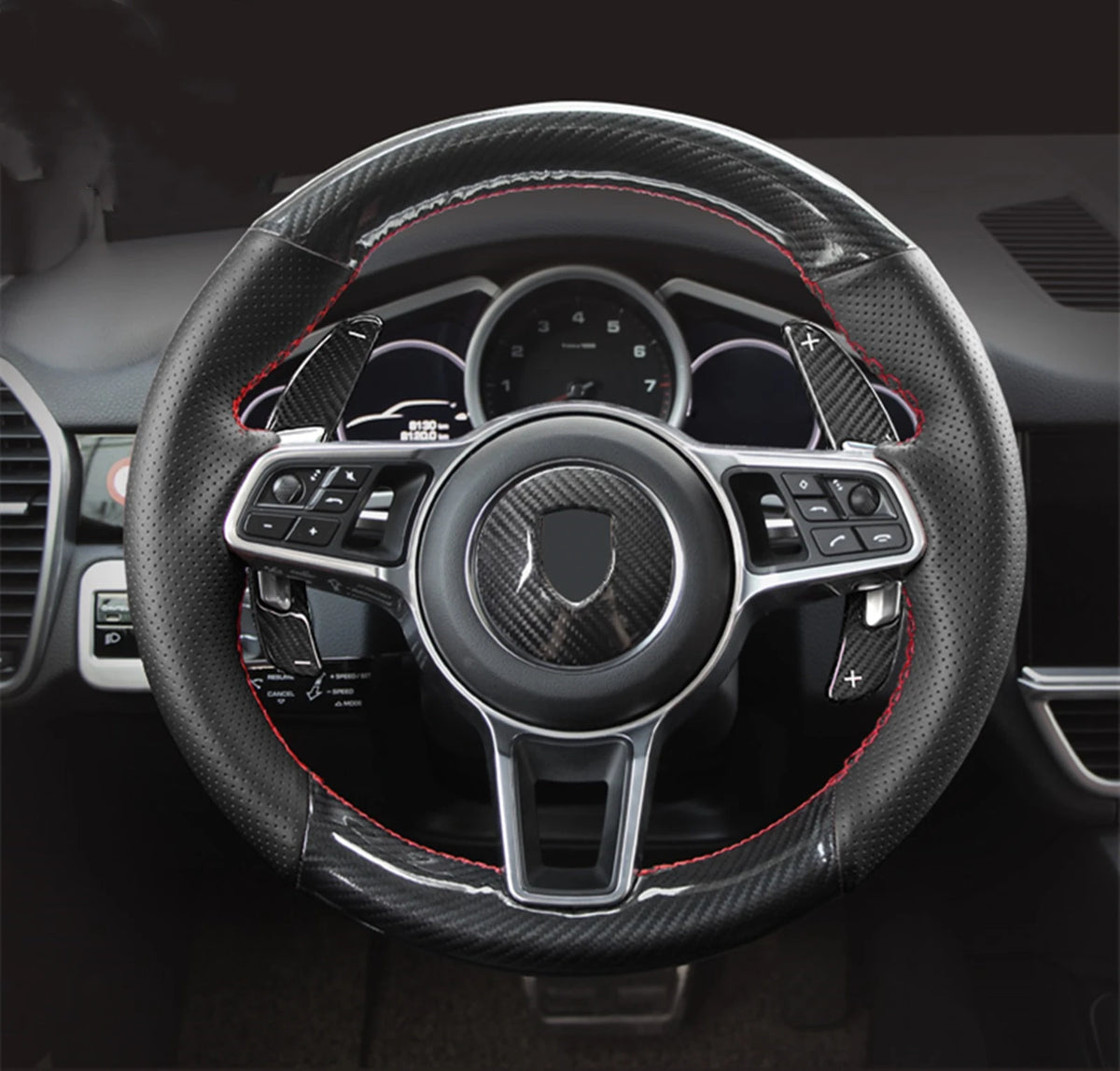 For Porsche 718 911 Cayenne Macan Cayman Car Interior Sitcker Carbon Fiber Steering Wheel Panel Cover Trim Center Board Frame