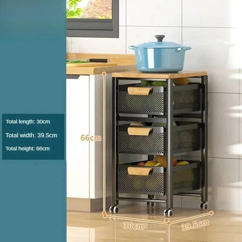 Household Movable Narrow Kitchen Organizer Cart With Wheel Multi-layer Vegetable Auxiliary Cartss Drawer Type Kitchen Trolleys