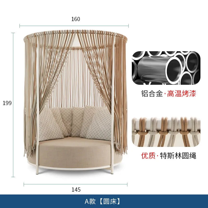 Outdoor bed Garden courtyard Round sofa bed Hotel resort Open-air creative rattan recliner Waterproof and sunscreen