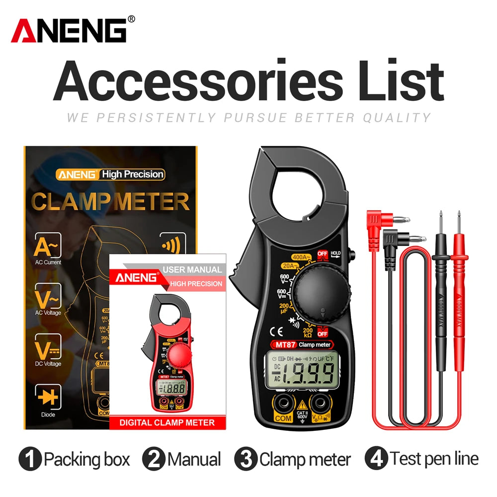 Clamp Meter ANENG MT87 Digital Multimeter Professional 1999 Counts DC/AC Voltage Tester Ammeter NCV Ohm Detector Test Home Tools