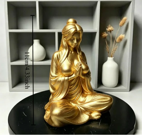 Meditation Cross-legged Female Figurine 3D Printed Mini Zen Desktop Ornament Tea Room Bamboo Courtyard Desk Decor DIY Model Gift