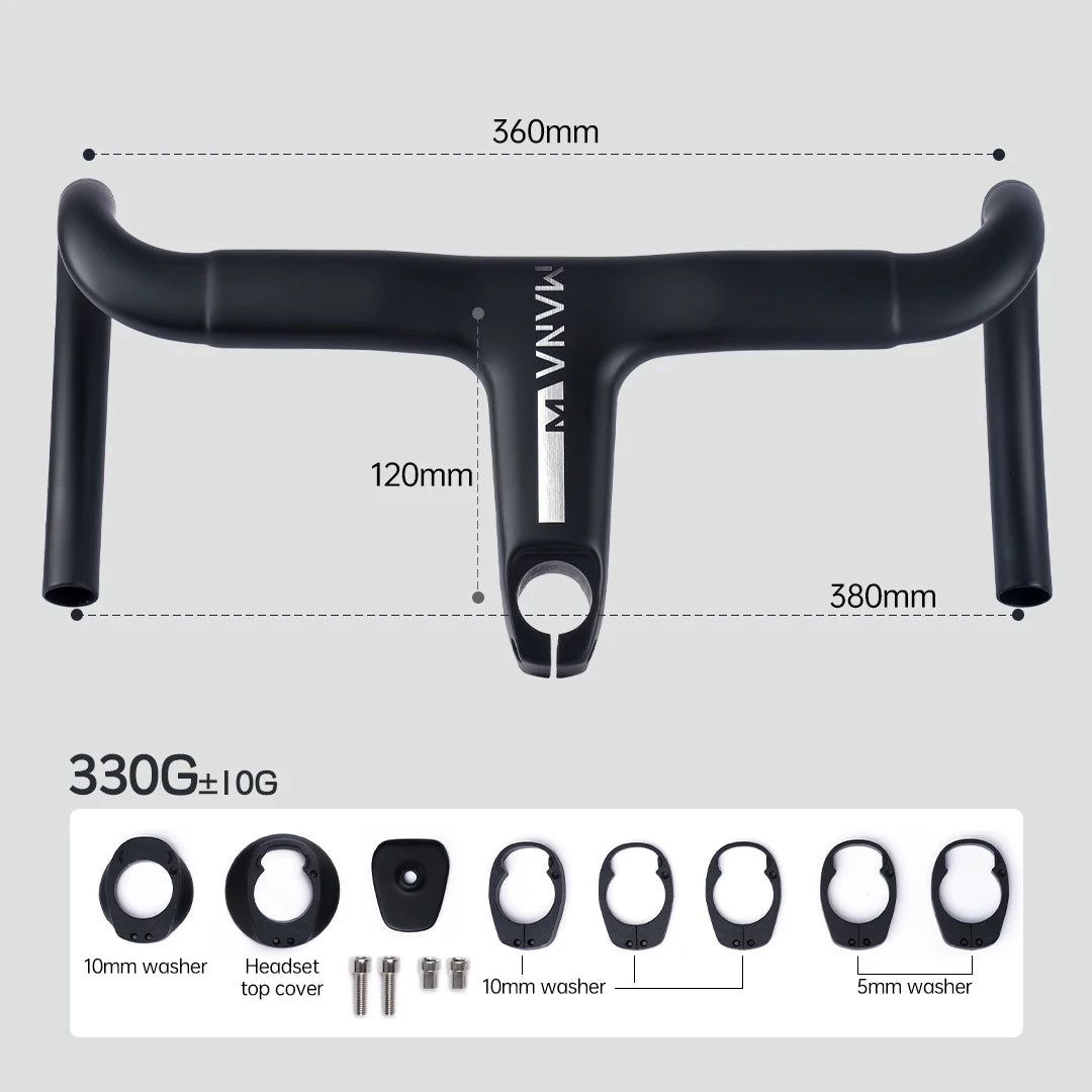 MANA AERO Ultra-Light Carbon Fiber Aero Handlebar - Integrated Cable Routing Superlight Aerodynamic for Road Bike Cycling