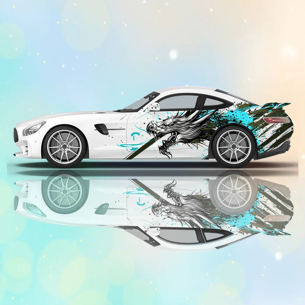 Line Japanese Dragon Splash Car Vinyl Wraps Decal PVC Anti Scratch Sticker Suitable for Trucks SUV Decor Auto Accessories Gift