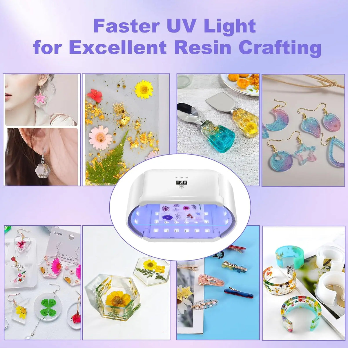 Portable Foldable UV Resin Light 48W Double-Sided Irradiation | Adjustable Time Large Size Fast Curing Lamp for Resin Art