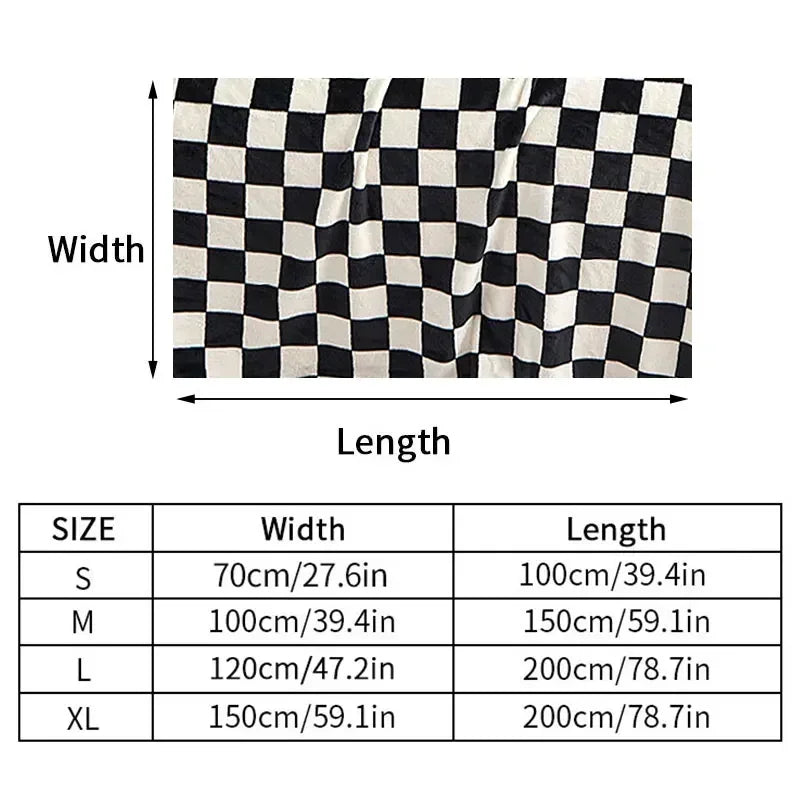 Flannel Blanket for Bedroom Soft Air Conditioning Blanket Checkerboard Elements Sofa Blanket Portable Nap Shawl Towel
