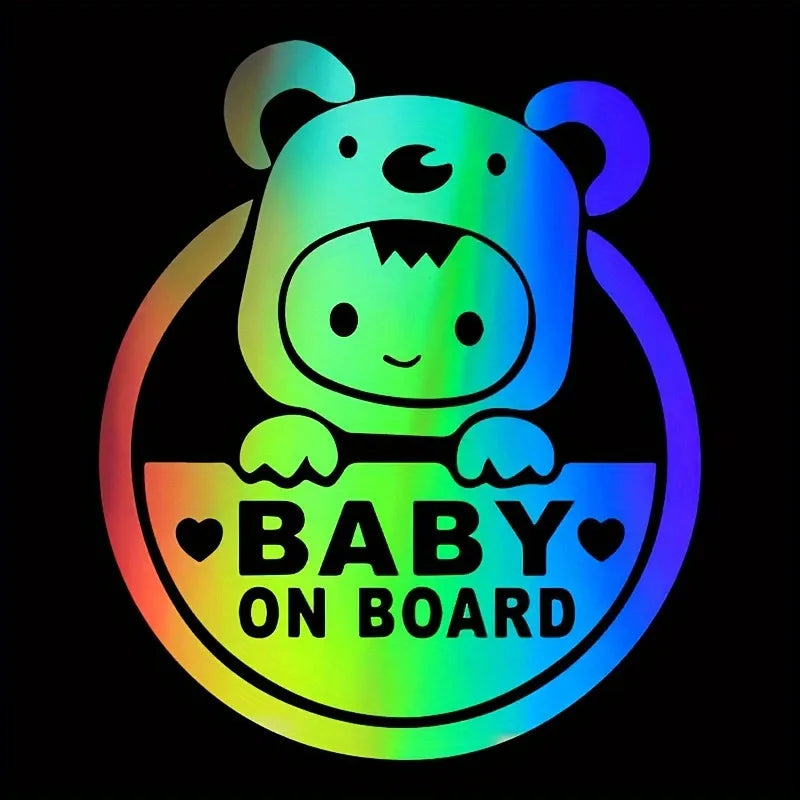 Baby On Board" Reflective Car & Motorcycle Decal - Durable Pvc, Cartoon Safety Warning Sticker For Windows