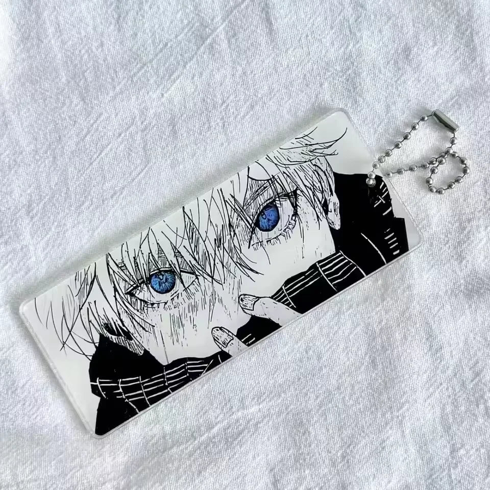 Cartoon Figure Satoru Gojo Glowing Eyes Keychain Transparent Card Pendant Anime Jujutsu Kaisen Acrylic Backpack Accessories Gift