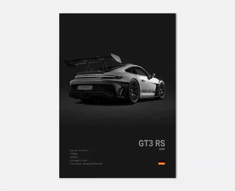 Pop Black and White Germany Luxury Super Sport Car Poster Aesthetic 911 GT3 RS Turbo Canvas Print for Wall Art Garage Room Decor