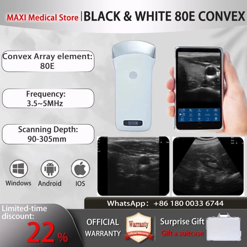Portable WIFI Ultrasound Scanner Machine Wireless Ultrasound Probe Scanner Machine Support iOS Android Windows Free Suitcase