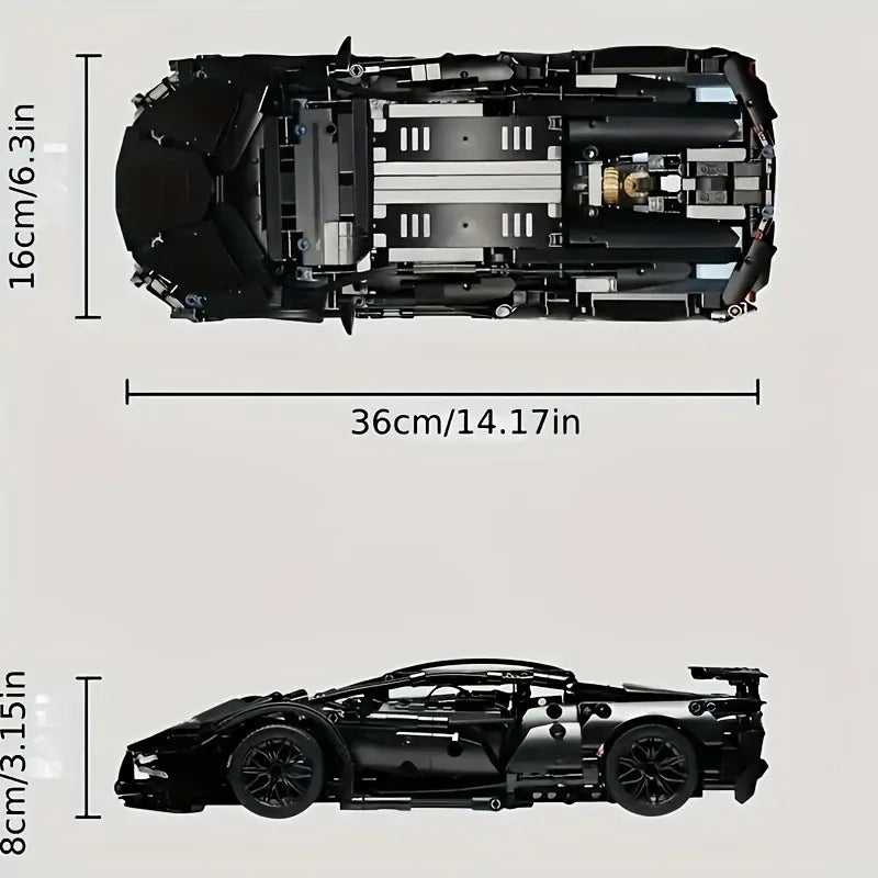 1000Pcs Technology 1:14 Black Supercar Racing Building Blocks Assembled Brick Car Toy Gift for Birthday Present