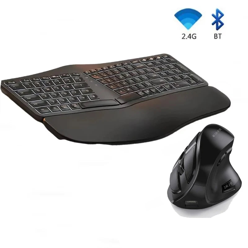 White Backlit Ergonomic Split Keyboard Bluetooth 2.4G Wireless Keyboard with Wrist Rest Rechageable Keyboard for Windows/Mac