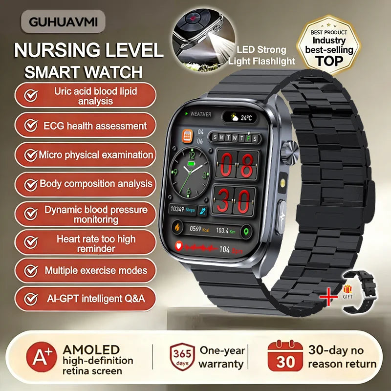2026 New AI Health Care Accurate detection ECG SmartWatch Blood Pressure lipids Uric Acid Analysis Bluetooth Call Smart Watches
