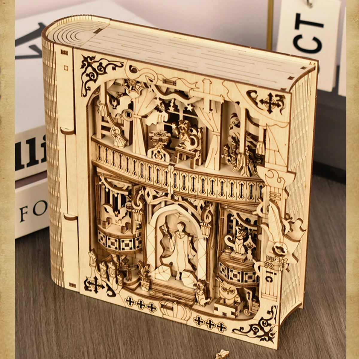 Wooden Puzzle Magic Book Model, Solid Wood DIY Handmade 3D Puzzle, Suitable for Desktop Decoration, Holiday Birthday Gift