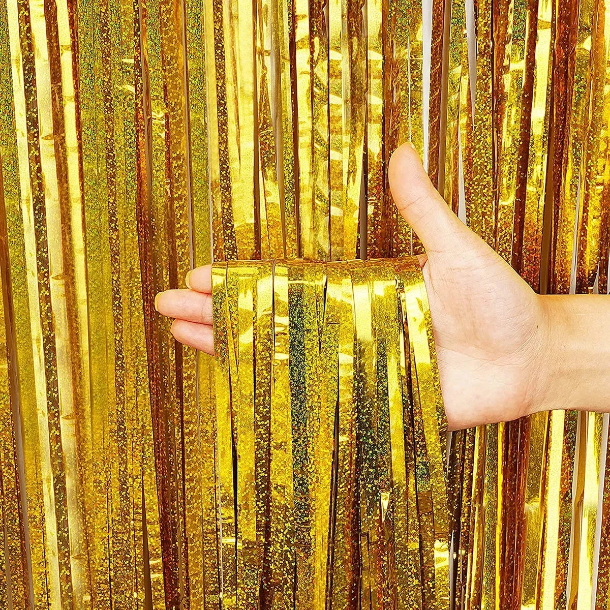 2M Party Backdrop Curtains Glitter Gold Tinsel Fringe Foil Curtains Wedding Birthday Party Decoration Adult Anniversary Decor