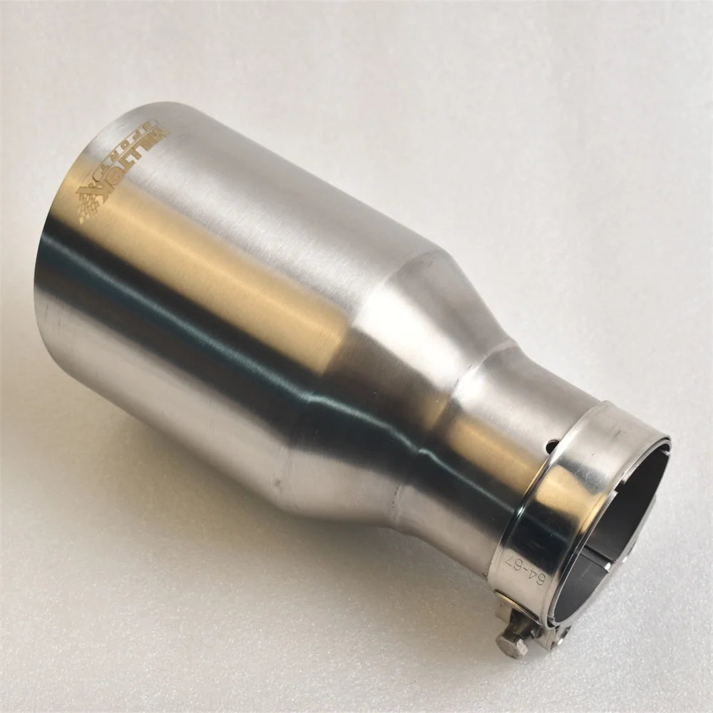 MILLTEK SPORT Universal Car Muffler 304 Stainless Steel Matte Brushed Finish with Pointed Exhaust Tip And Slanted Pipe
