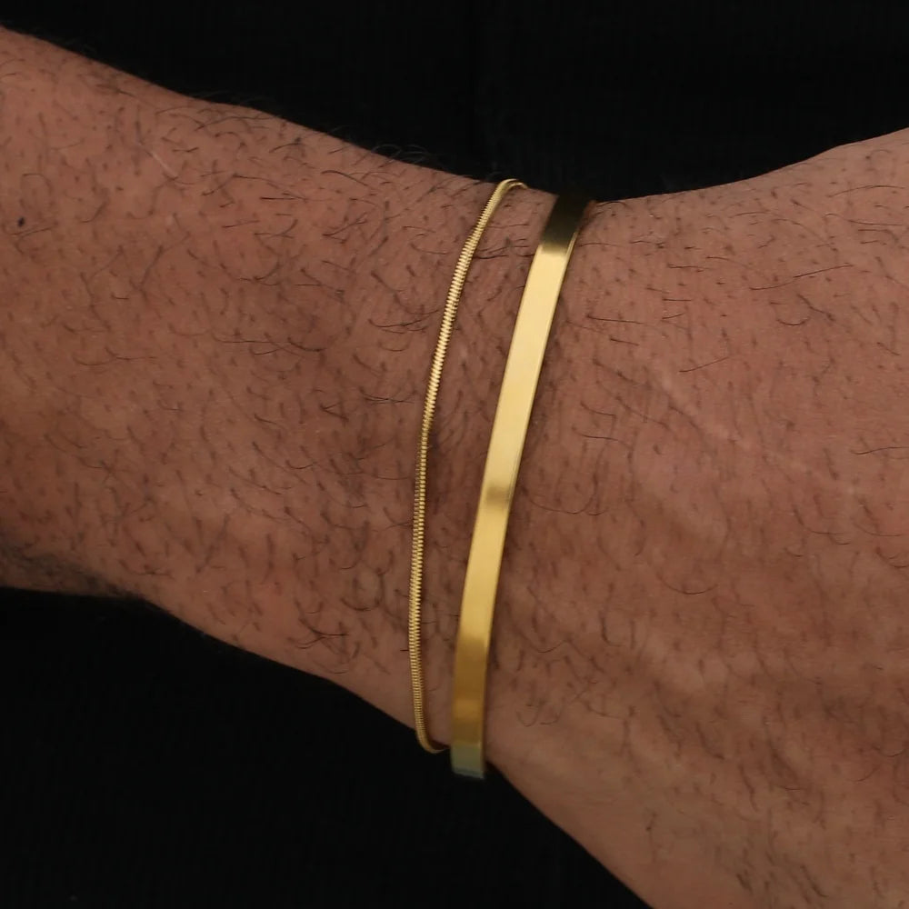 4mm Men Stainless Steel Adjustable Cuff Bracelet Gold Color Snake Bone Chain Bracelet Hip-Hop Fashion Jewelry Women Trendy