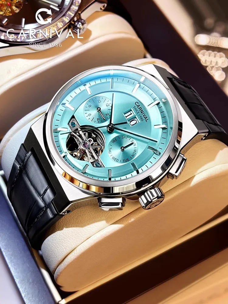 Reloj CARNIVAL Mens Sport Mechanical Watch Brand Luxury Tourbillon Automatic Wrist Watches for Men 50M Waterproof Montre Homme