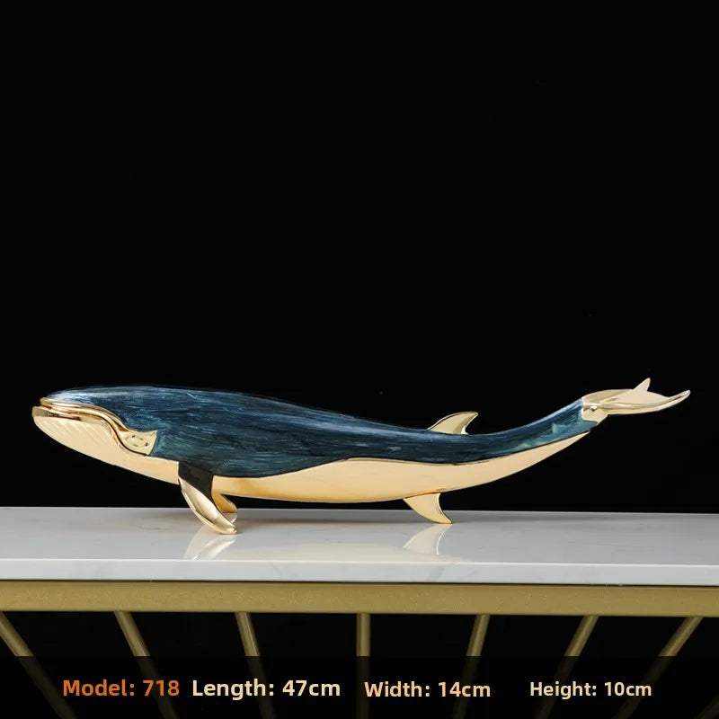 Luxury Enamel Whale Sculpture Alloy Material Animal Model Statue Modern Living Room Office Desktop Wine Rack Home Decor Craft