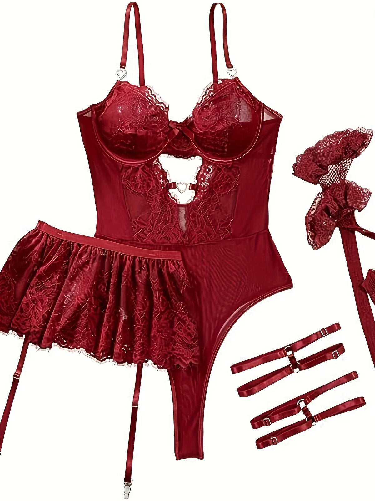 Blue WineRed Floral Lace Garter Lingerie Bodysuit Set With Skrit Women Intimates 2026 Bra And Skrit Ladies Underwear Bodysuit
