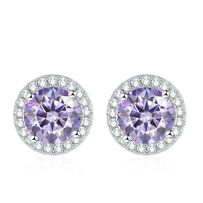 Tezzc Moissanite Stud Earrings for Women 925 Sterling Silver Green Blue Pink Red Black Blue Sparkling Moissanite Studs Earring
