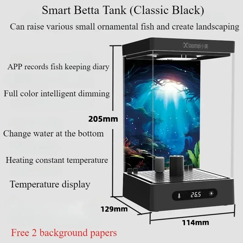Smart Betta Fish Tank Mini Desktop Aquarium with Constant Heating Thermostatic Full Color LED Light Eco Night Lamp