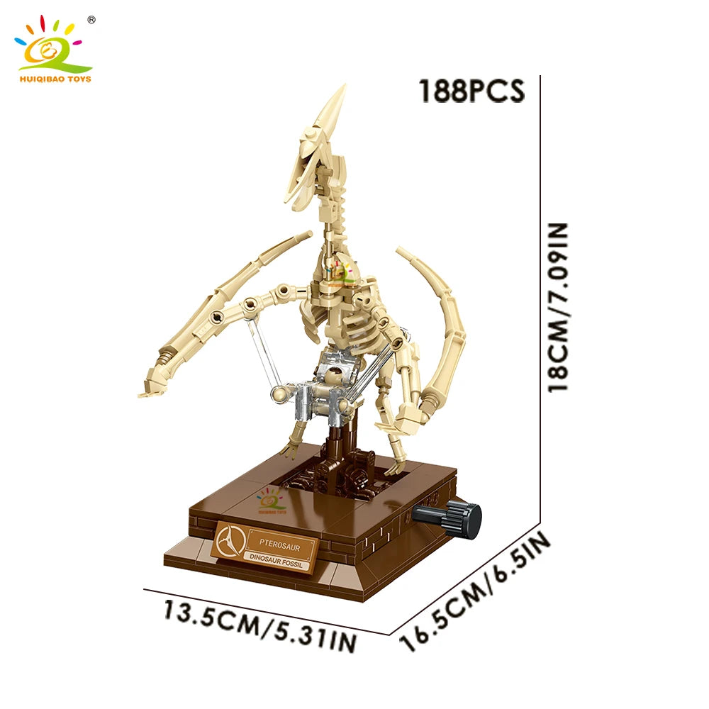 HUIQIBAO Dinosaur Skeleton Fossil Model Building Blocks Triceratops Velociraptor Dino Jurassic Series Bricks for Children Toy