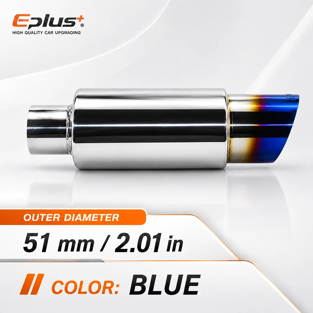 EPLUS Universal Car&Motorcycle Stainless Steel Exhaust Muffler Slant Cut Tip Car Exhaust Resonator 51/57/63mm Inlet