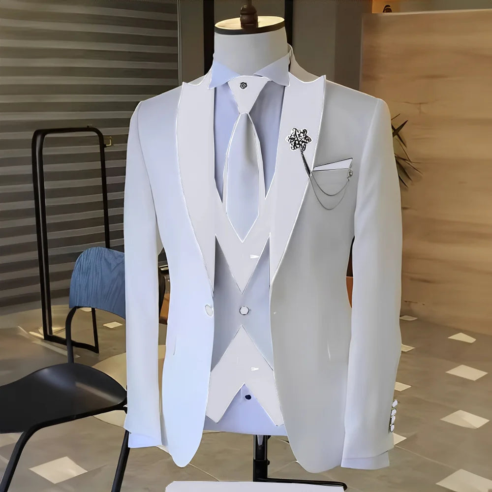 Costume White Men Suits Black Peak Lapel Wedding Tuxedo Terno Masculino Prom Groom 3 Pcs Slim Fit Blazer Sets For Male