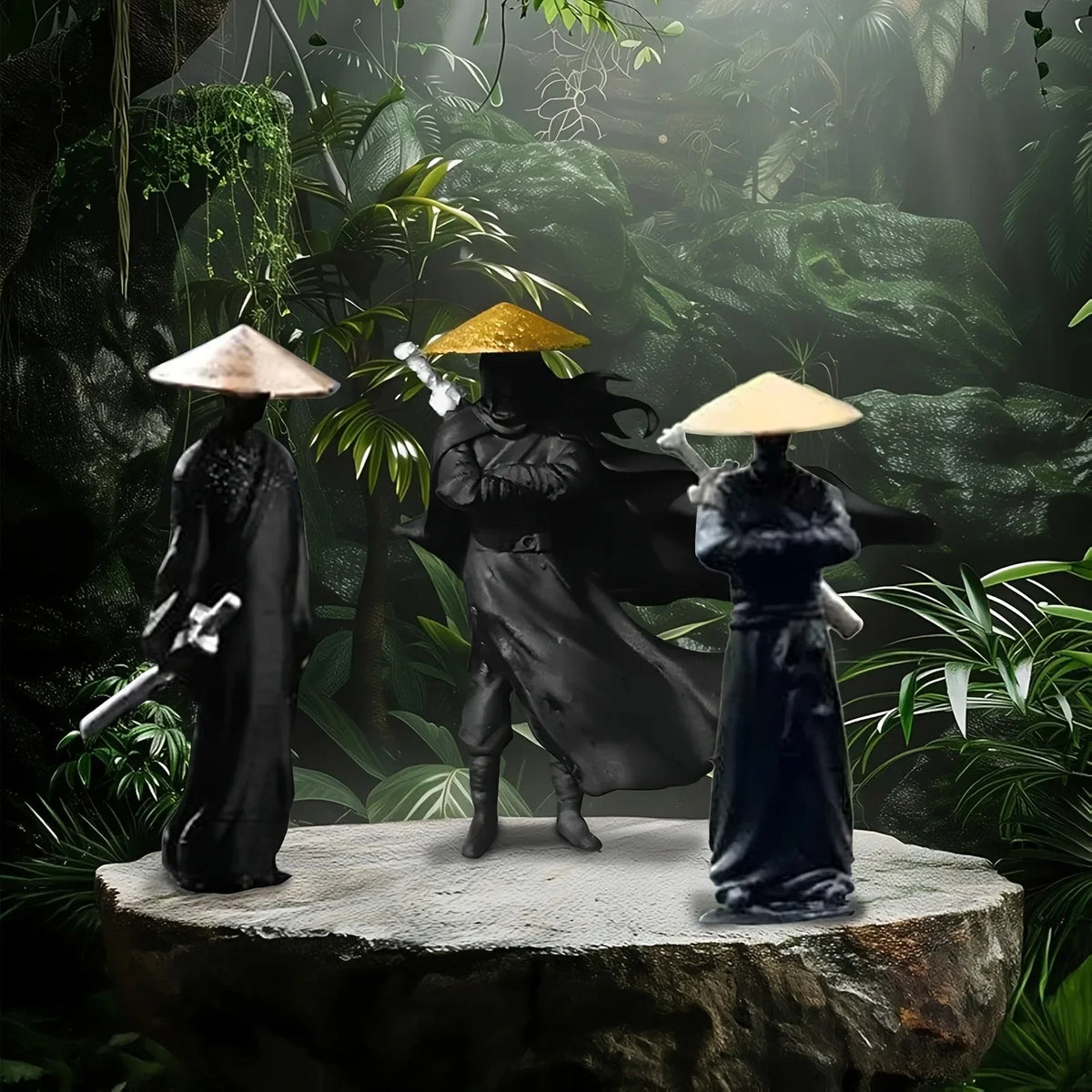 3PCS Mini Samurai Statue Set - Perfect for Car Dashboard Desk Decor