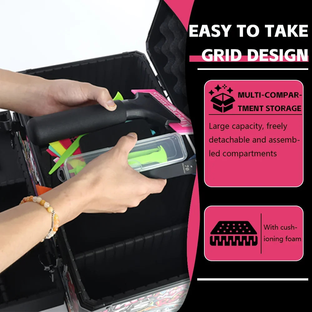 Graffiti Large Aluminum Alloy Toolbox - Durable Multi-Functional Double Layer Adjustable Size Storage Box 43x23x24.5 Cm
