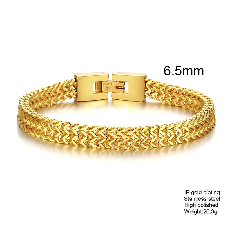 Stylish Franco Link Chain Bracelets for Men Boys,6.5mm Stainless Steel Bali Foxtail Chain Wristband,Trendy Male Jewelry Gifts