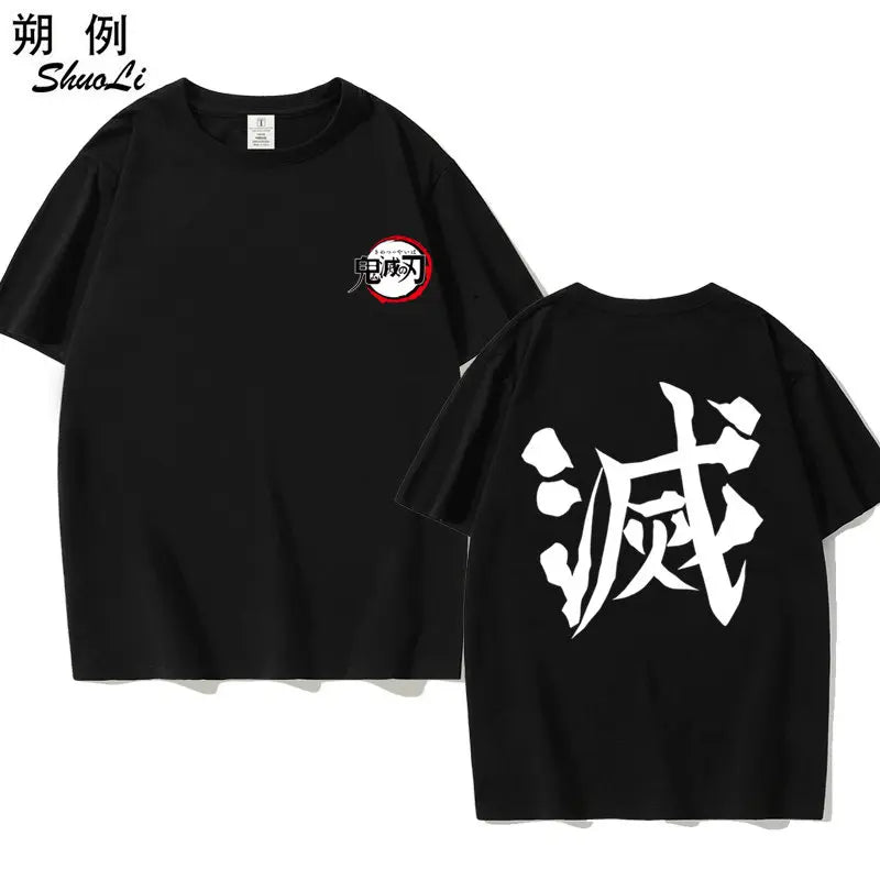 Anime Demon Slayer LOGO Printed Peripheral, 2D Summer Pure Cotton Short-sleeved Loose T-shirt, Half-sleeved Men's and Women's