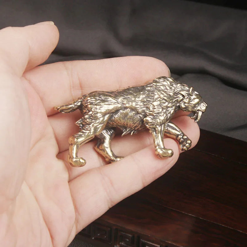 Brass Ancient Beast Sword Teeth Tiger Desktop Ornament Tiger Bronze Carving Craft Ornament Bronze Ware Home Decor Sculpture