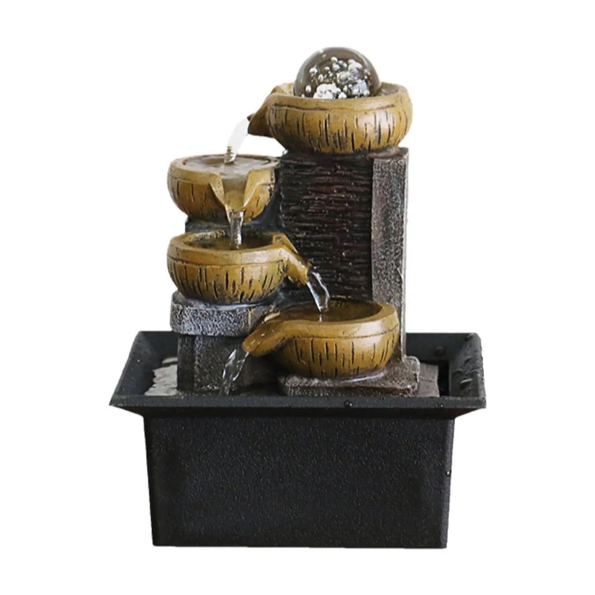 Tabletop Water Fountain Resin LED Flow Water Miniature Indoor Decor USB Feng Shui for Meditation Room Bedroom Office