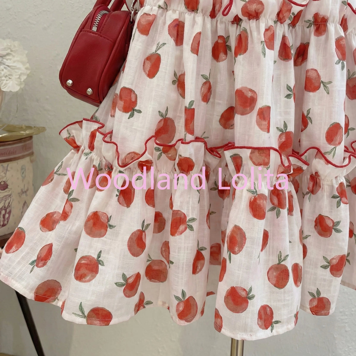 Summer Pure Desire Japanese Style Cute Earlet Lace Trim One Shoulder Floral Print Mini Skirt Women's Dress Fairy Dust Cake Short
