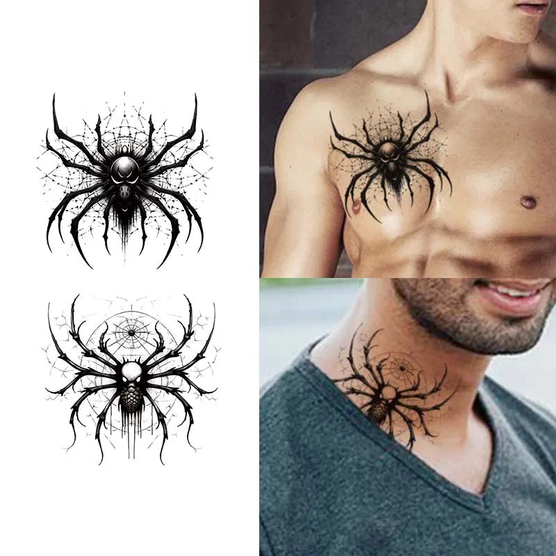 4pcs Realistic Spider Waterproof Temporary Tattoo for Hand Back and Neck, Lasting 1-2 Weeks, Semi-Permanent Fake Tattoo
