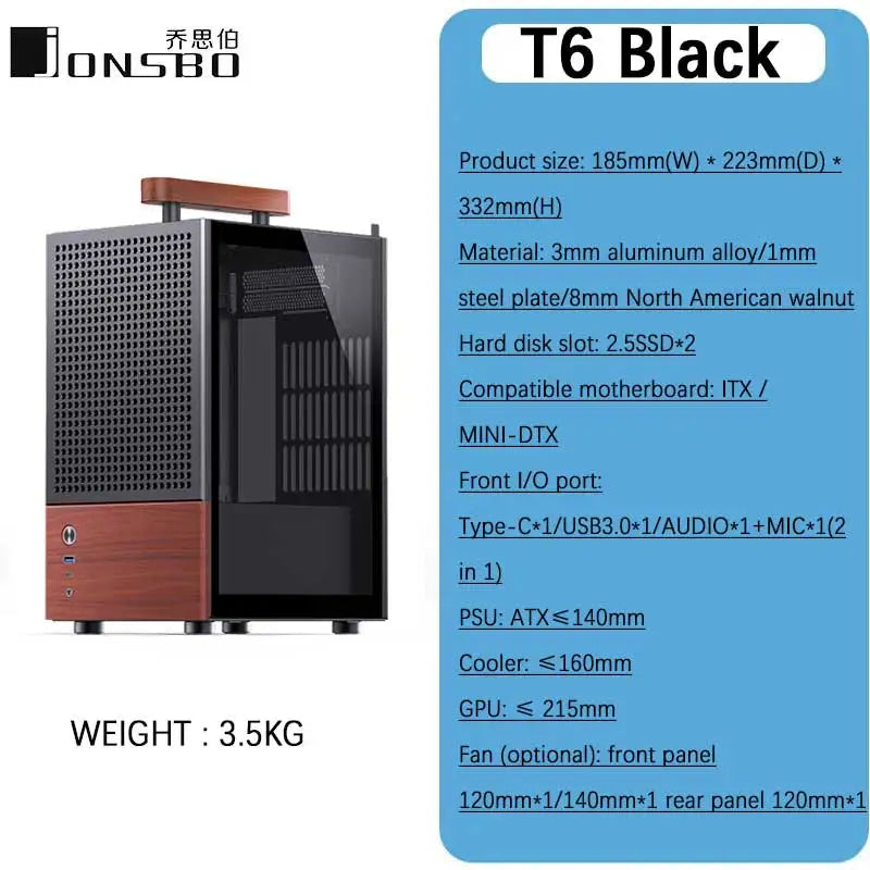 JONSBO T6 ITX mobile phone case (3mm aluminum alloy shell/8mm North American black walnut solid wood/ITX version/MINI size)