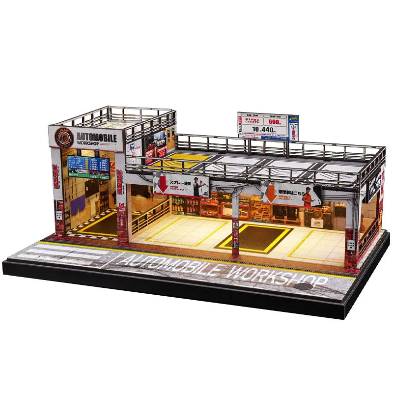 Collector 1:64 Scale American Style AUTOMOBILE Garage Double-Deck Parking Workshop Diorama Car Model Storage & Display Building