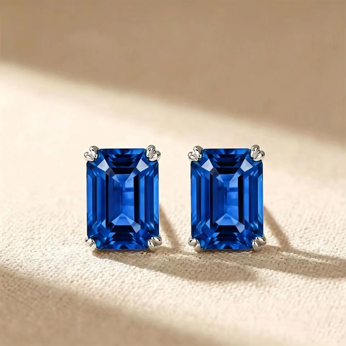 925 Sterling Silver Stud Earrings for Women Blue Sapphire Emerald Color Cubic Zirconia Four Prong Solitaire Earring Jewelry Gift