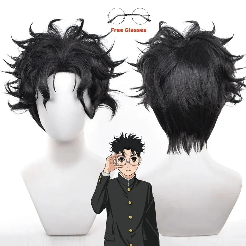 Ken Takakura Cosplay Costume Wig Anime Dandadan Okarun School Uniform Black Jacket Pants Gakuran Glasses Halloween Party Men