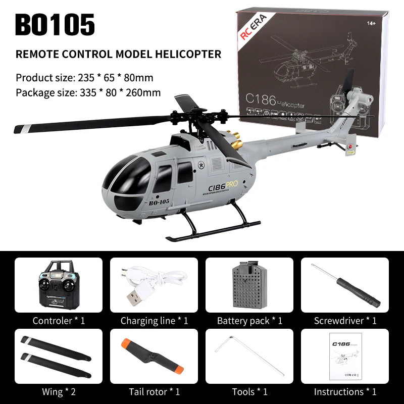 C186 RC Helicopter 2.4G 4CH BO105 Plane 4 Propellers 6 Axis Electronic Gyroscope for Stabilization Remote Control Airplane Toys