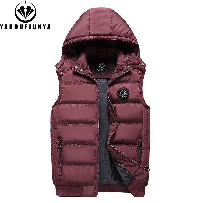 Men Autumn Sleeveless Fleece Warm Detachable Hooded Vest Men Winter Outdoors Casual Solid Pocket Zipper Fashion Vest Male Coat