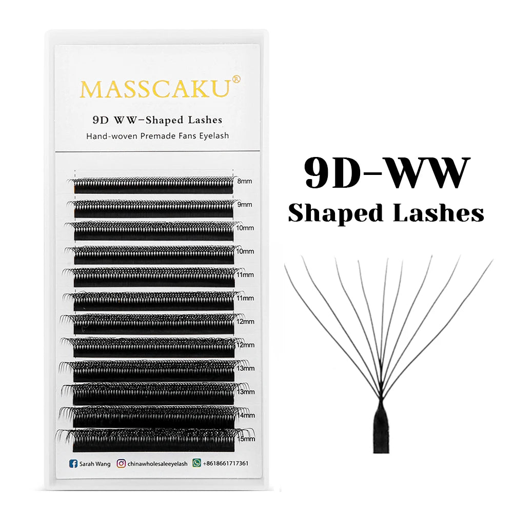 MASSCAKU Automatic Flowering W Shape Bloom 3D 4D 5D 6D 7D 8D Premade Fans Eyelashes Extensions Natural Soft Individual Lashes