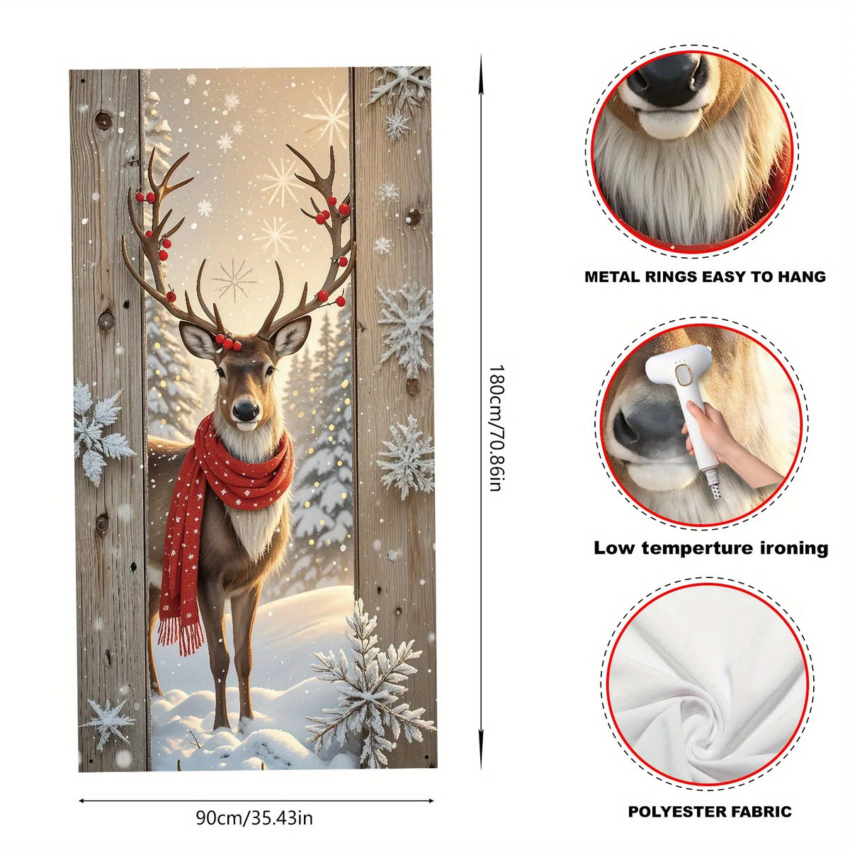 1 Piece Christmas Winter Themed Door Banner, Winter Reindeer and Cranberry Design Door Banner, Holiday Home Decor