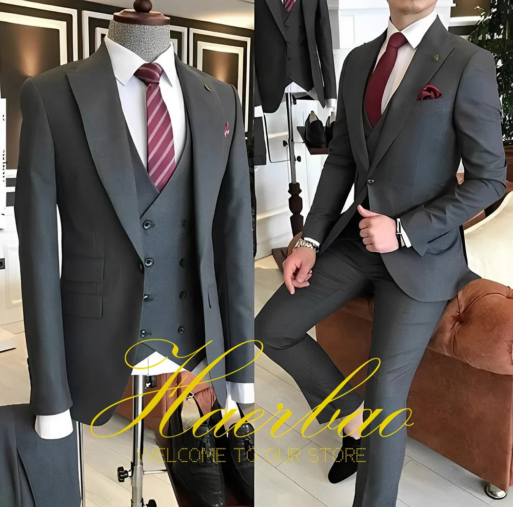 Navy Blue Men's Suit Business Workwear Formal Party Tuxedo Groom Wedding (Jacket Vest Pants) 3-piece Set 2023 Customized