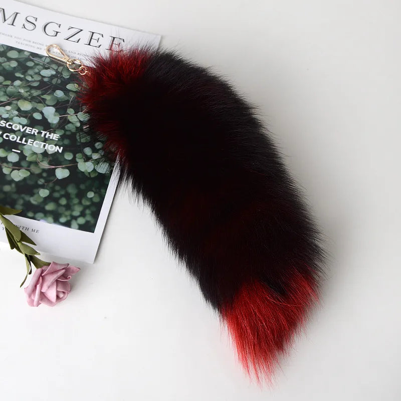 2026 Real Fox Fur Tail Large Long Natural Fur tail Keychain Pendant Cosplay tail Cute Wolf Fox Tail Fur Car Keychains For Women